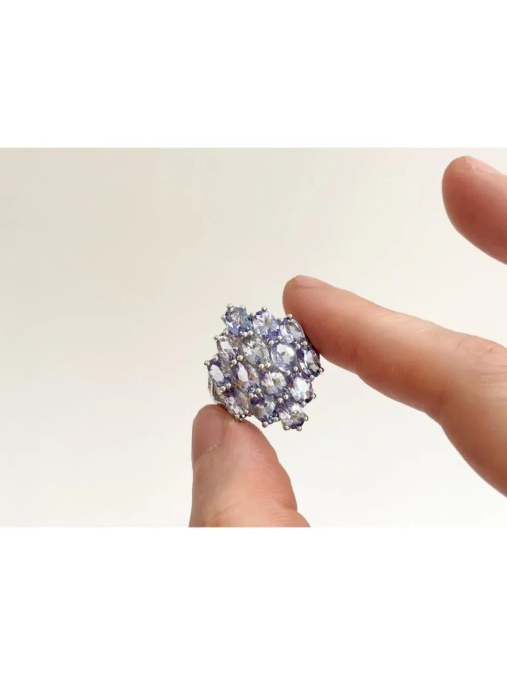 Tanzanite Gemstone Cluster Blooming Floral Sterling Silver 925 Vintage Ring sz 7